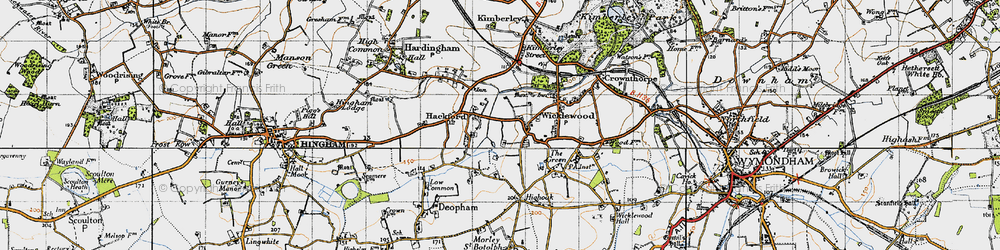 Old map of Hackford in 1946