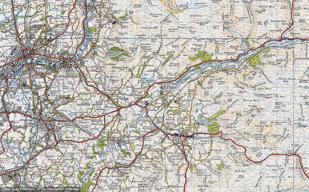 Old Map of Historic Map covering Arnfield Resr in 1947