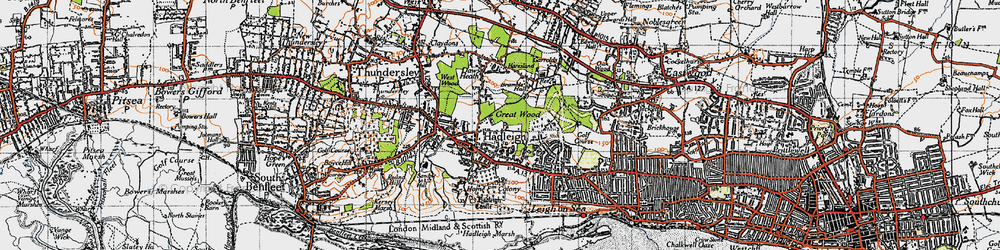 Old map of Hadleigh in 1945