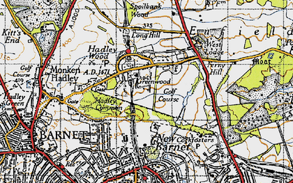 Old map of Hadley Wood in 1946