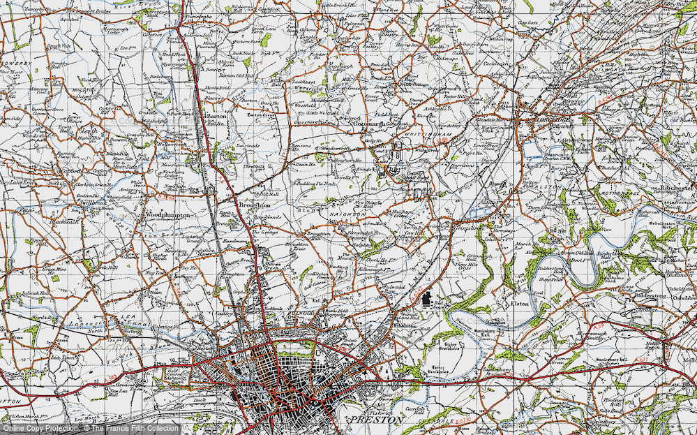 Old Map of Historic Map covering New Chingle Hall in 1947