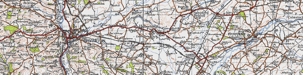 Old map of Halberton in 1946