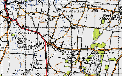 Old map of Hales in 1946