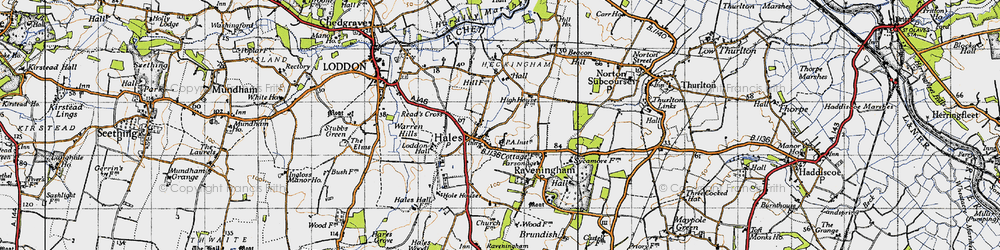 Old map of Hales in 1946