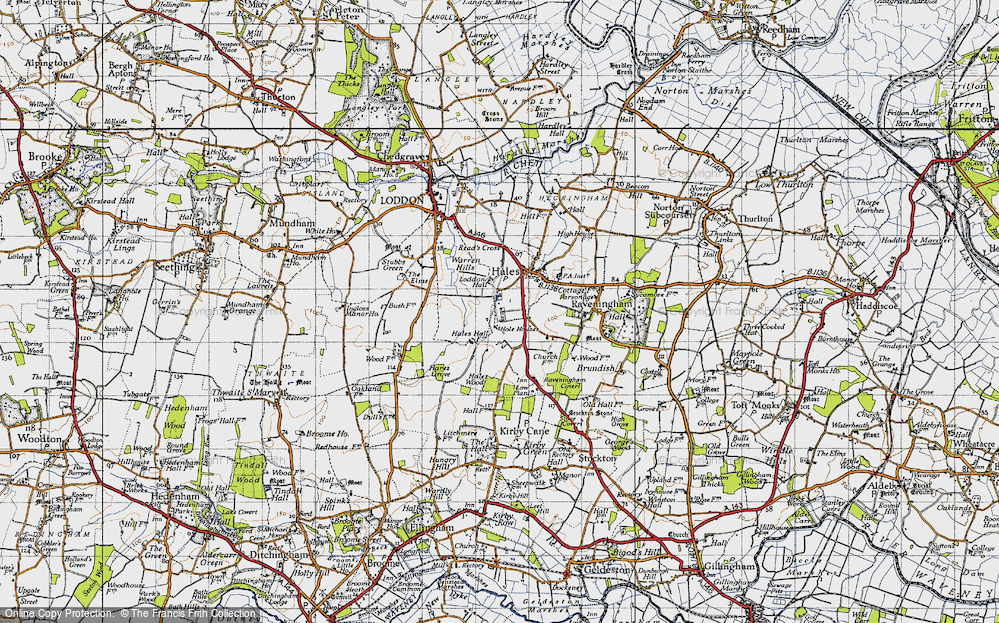Old Map of Historic Map covering Loddon Hall in 1946