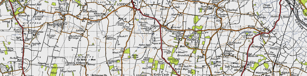 Old map of Loddon Hall in 1946