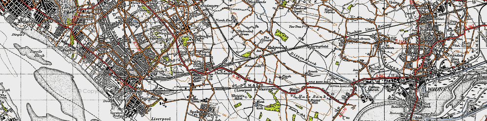 Old map of Halewood in 1947