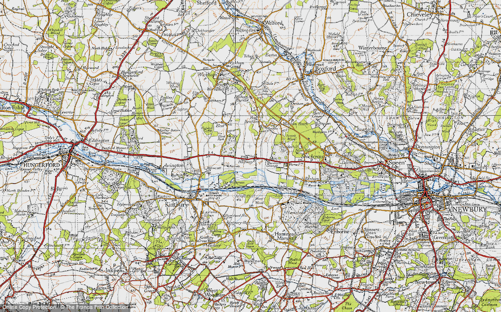 Old Map of Historic Map covering Benham Grange in 1945