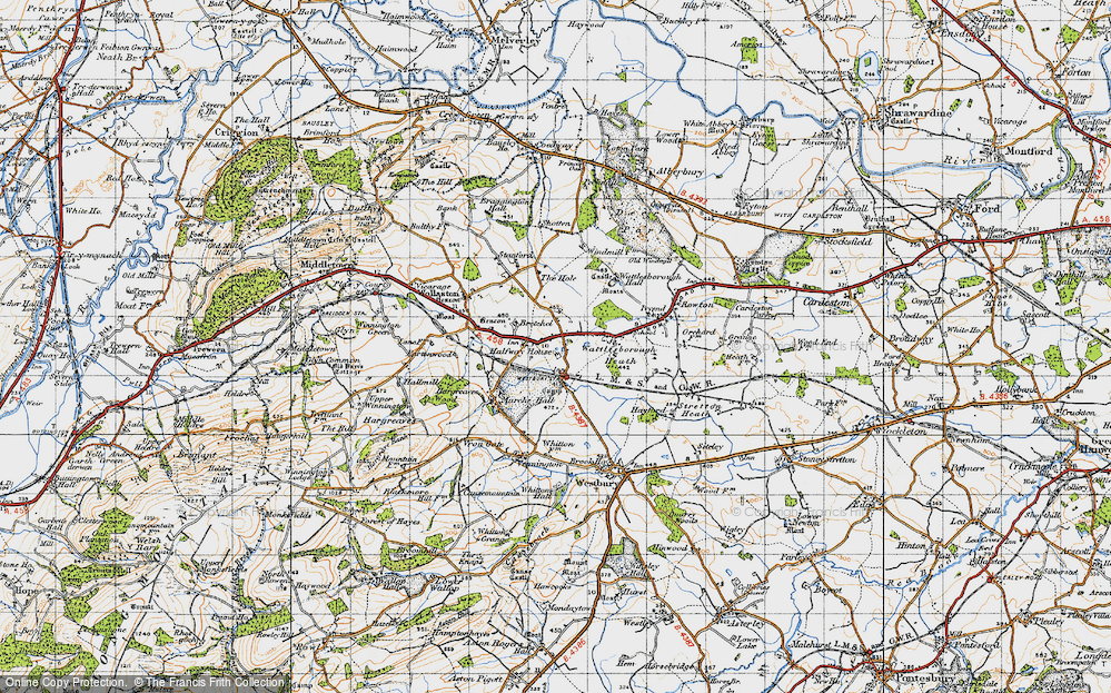 Old Map of Historic Map covering Bretchel in 1947
