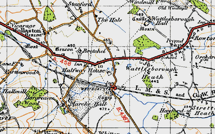 Old map of Bretchel in 1947