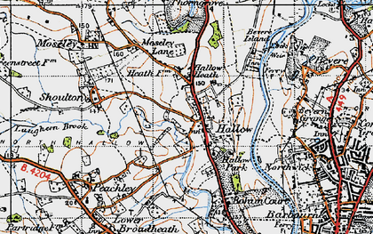 Old map of Hallow in 1947