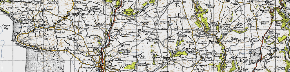 Old map of Halsinger in 1946
