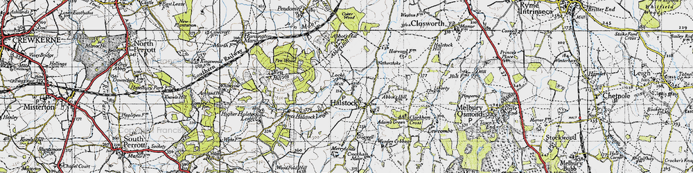 Old map of Halstock in 1945