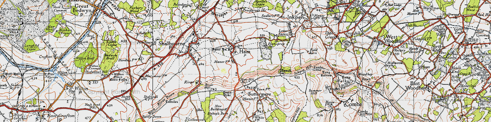 Old map of Ham Spray Ho in 1945