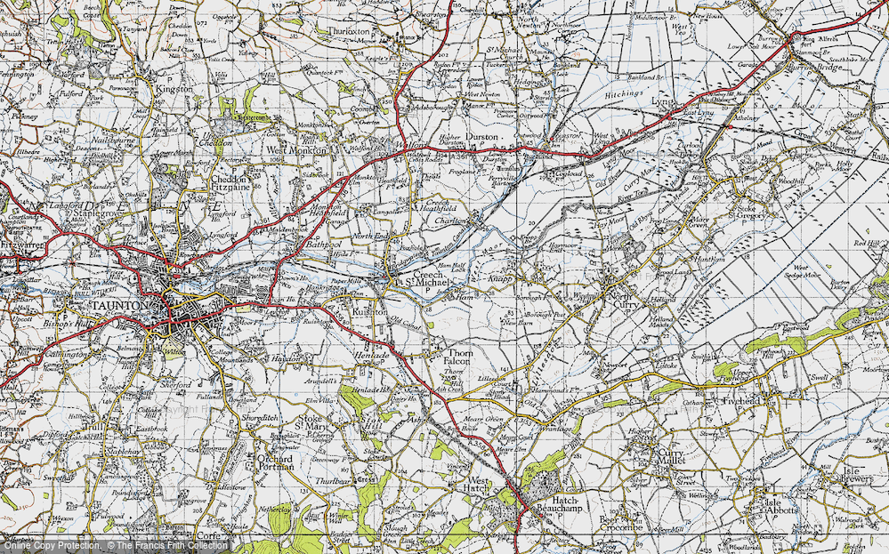 Old Map of Historic Map covering Bridgwater and Taunton Canal in 1946