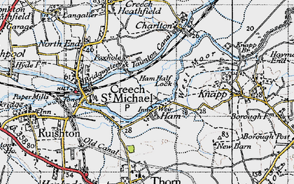 Old map of Bridgwater and Taunton Canal in 1946
