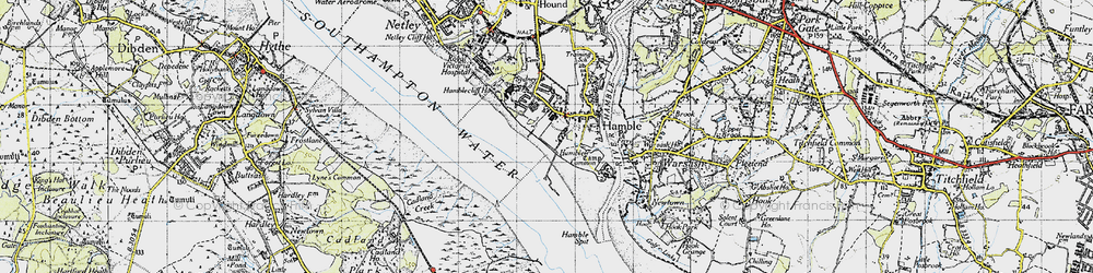 Old map of Hamble-le-Rice in 1945