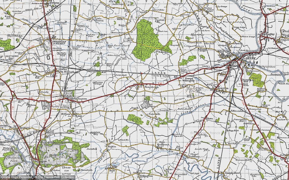Old Map of Historic Map covering Hambleton Hough in 1947