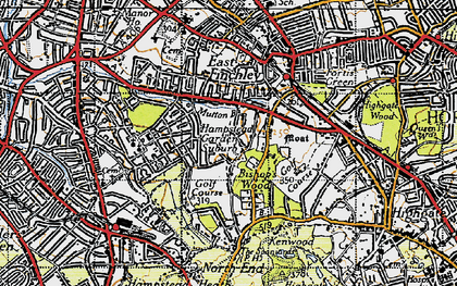 Old map of Hampstead Garden Suburb in 1945