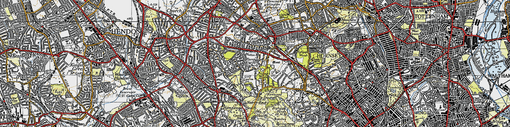 Old map of Hampstead Garden Suburb in 1945
