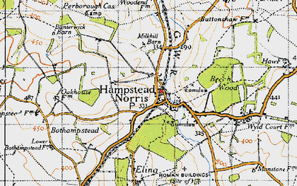Old map of Hampstead Norreys in 1947