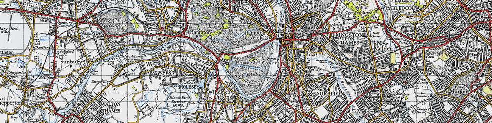 Old map of Molesey Lock in 1945