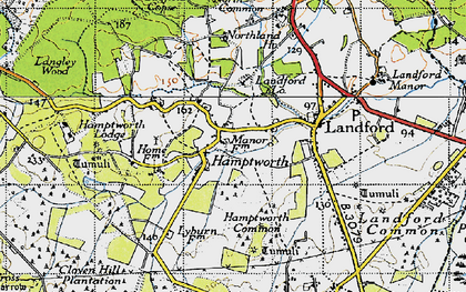 Old map of Hamptworth in 1940