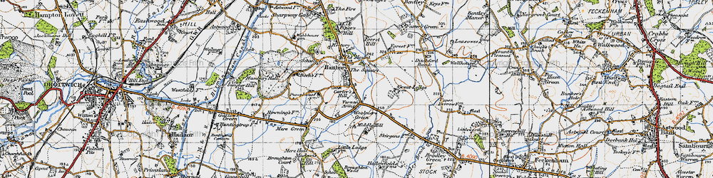 Old map of Hanbury in 1947