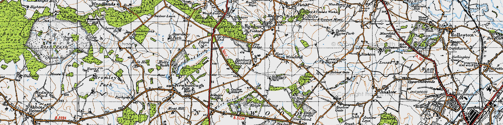 Old map of Hanbury Woodend in 1946