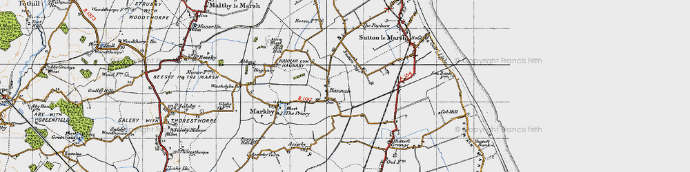 Old map of Hannah in 1946
