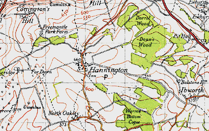 Old map of Hannington in 1945