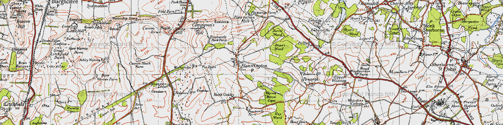 Old map of Hannington in 1945
