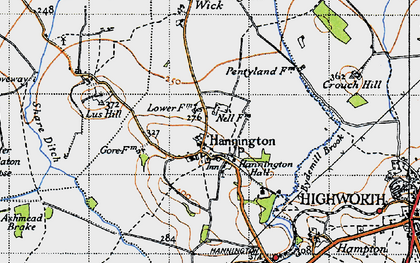 Old map of Hannington in 1947