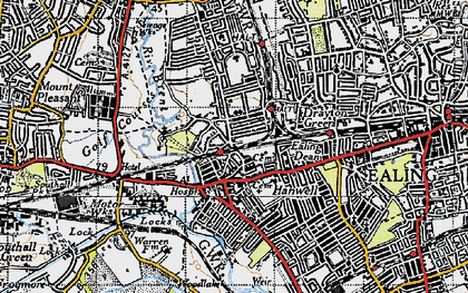 Old map of Hanwell in 1945