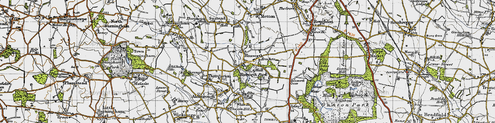 Old map of Hanworth in 1945