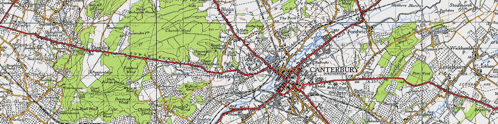 Old map of Harbledown in 1947