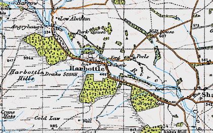 Old map of Harbottle in 1947