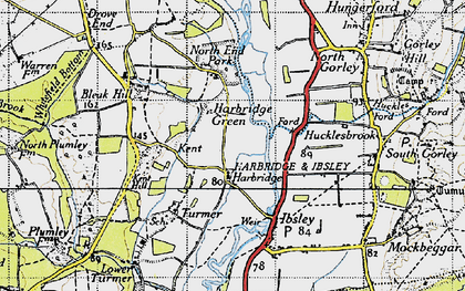 Old map of Harbridge Green in 1940