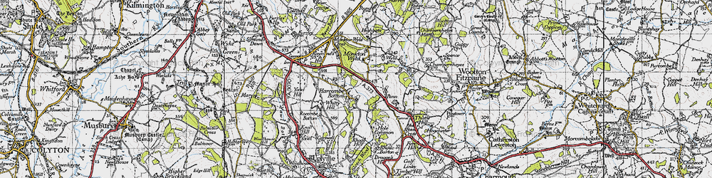 Old map of Harcombe Bottom in 1945