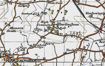 Old map of Hardingham in 1946