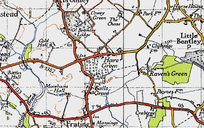 Old map of Hare Green in 1945