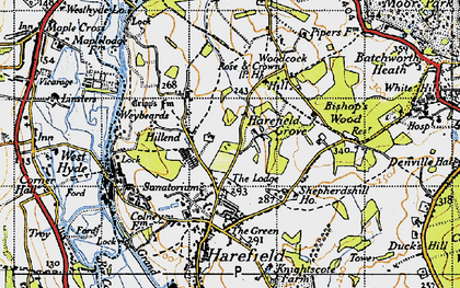 Old map of Harefield Grove in 1945