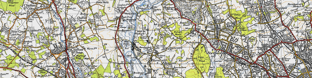 Old map of Harefield Grove in 1945