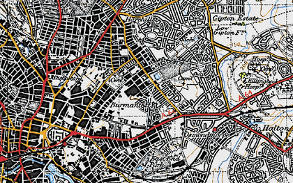 Old map of Harehills in 1947