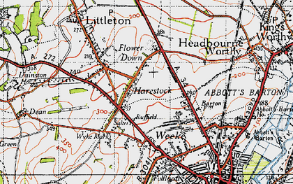 Old map of Harestock in 1945