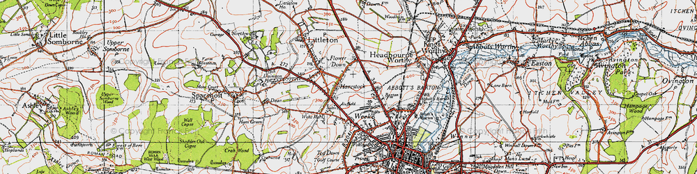 Old map of Harestock in 1945
