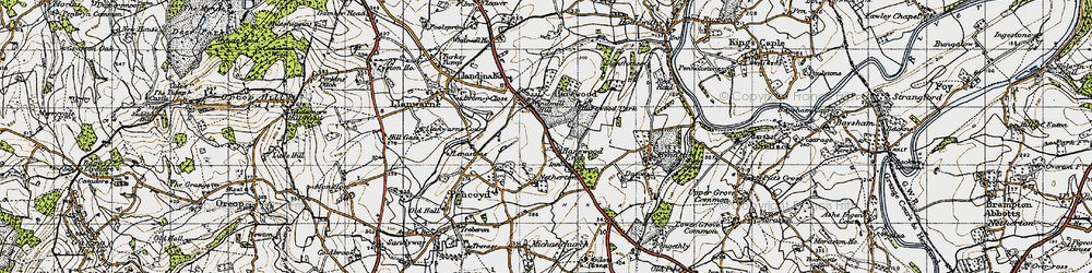 Old map of Harewood End in 1947