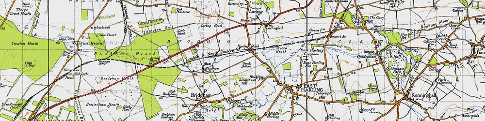 Old map of Harling Road in 1946