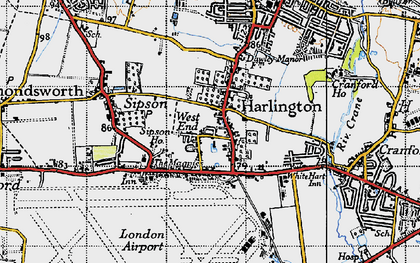 Old map of Harlington in 1945