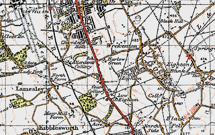 Old map of Harlow Green in 1947